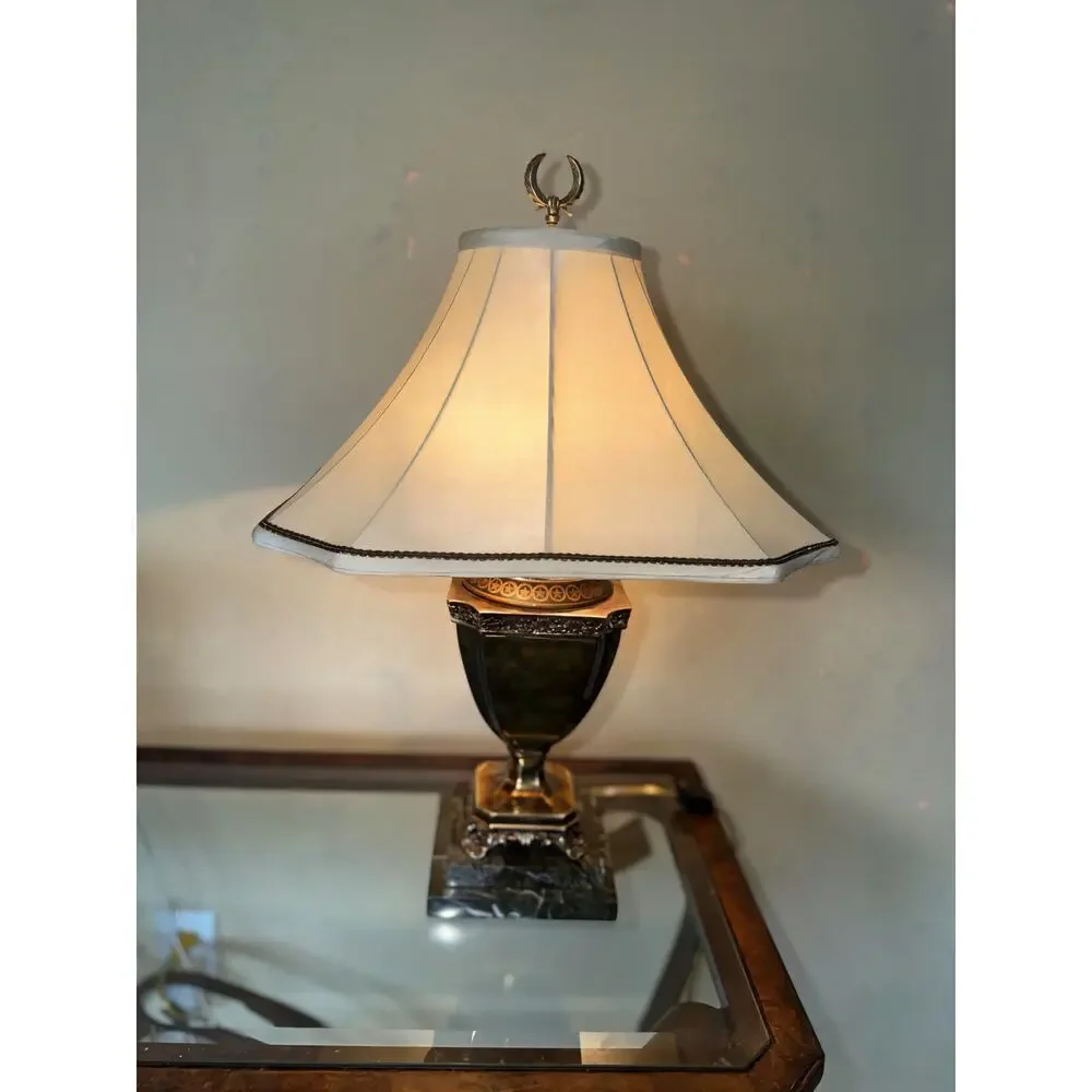 Vintage Frederick Cooper Brass & Marble Urn Table Lamp with Original Shade